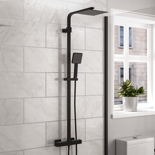 Nes Home Modern Square Matte Black Exposed Thermostatic Mixer Shower Set with Easy Fittings