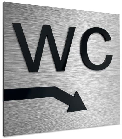 ALÚMADESIGNCO Moderno WC Cartello Bagno - Toilette Freccia Direzione - Cartelli Bagni - Targhetta Per Porta, Segnaletica Uomini e Donne - Autoadhesiva - 120 x 120 mm