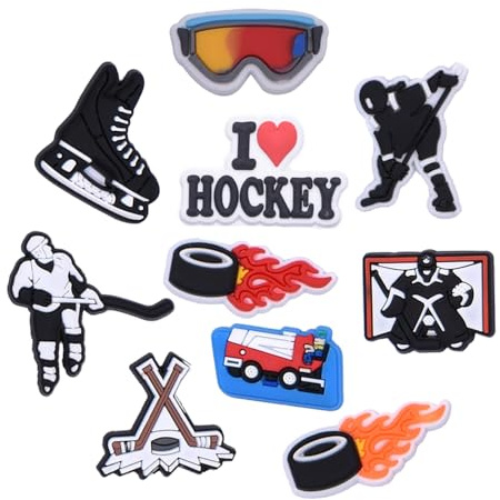 Szukastai Sports Ball Shoe Charms for Clog Shoe, Baseball Basketball Soccer Football Softball Volleyball Shoe Charms for Shoe & Bracelet Wristband Party Gifts (ice hockey)
