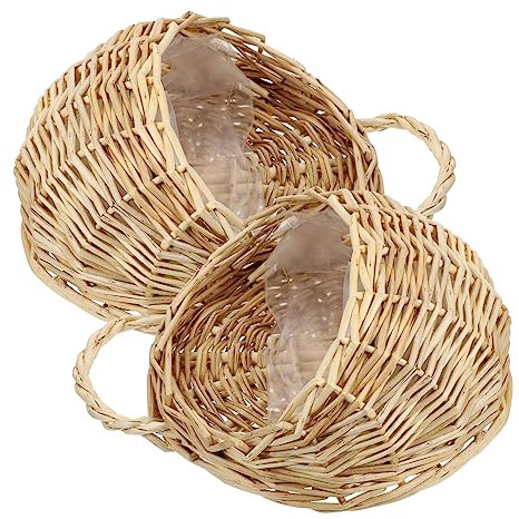 IWOWHERO 2 cestas de mimbre para colgar en la pared, con adornos de madera, para puerta delantera, cesta tejida para colgar en interiores, decoración de pared de boda, huevos de madera, para el hogar