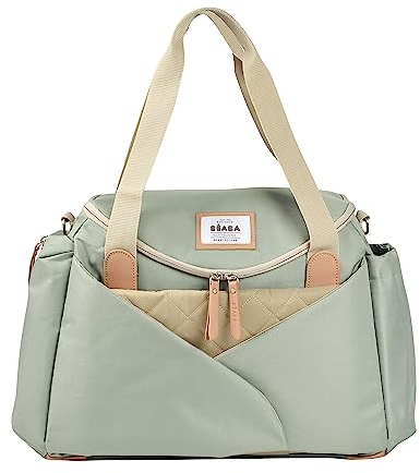 BÉABA, Sac à Langer Sydney II, Modulable, Grande contenance, Rangements multiples, espace à cocoon, Pochette repas isotherme, Système attache poussettes, Anses transport, Vert Sauge