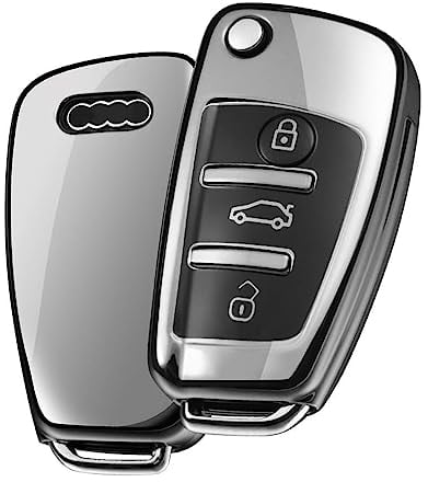 OATSBASF Autoschlüssel Hülle für Audi, Schlüsselhülle für A1 A3 A4 A6 Q3 Q5 Q7 S3 R8 TT Silicone TPU Schlüsselbox Cover (D-Silber)