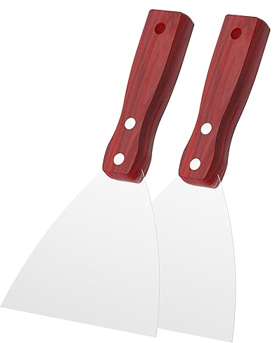 Putty Knife, 2PCS 5 Inch Stainless Steel Scraper Tool, Wooden Handle Metal Spackle Knives for Drywall, Decals, Wall Paper, Floor Tile, Patching, Painting, Taping, Scraping Coating