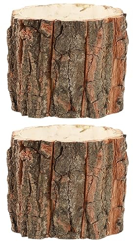 Uonlytech 2 Stück Rinden-Blumeneimer Landhaus-Dekor Bauernhaus-Blumentopf Rustikale Blumentöpfe Baumstumpf-Blumenkunst Blumenvasen Pflanzgefäß Rustikale Blumeneimer Whisky-Eimer