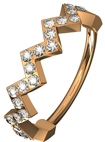 AZARIO LONDON Klarer Zirkonia-Stein, Zick-Zack-316L Chirurgenstahl, aufklappbarer Segment-Clicker-Ring/Hoop-Ring – Daith-Hoop/Raumring/Helix-Ring, 16 Gauge Hoop, Zirkonia, Zirkonia