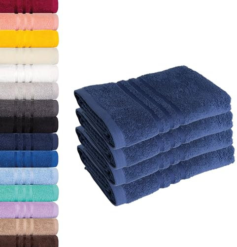 Lavea 4er-Set Frottier-Handtücher - 100% Baumwolle Oeko-TEX-Zertifiziert, saugstark und langlebig - 4 Handtücher (50x100 cm), Navy