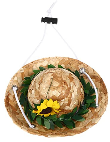 Strohhut für Haustiere mit Sonnenblume und Kinnband, Verstellbar