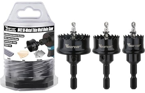 Vearter Bi-Metal Hole Saw Set 3PCS, 21-33mm Cobalt M42 Bimetal Circular Hole Drill Kit Hex Shank, Thin Wall Wood Drill with Arbors, for Wood, Metal, Copper, Plaster, PVC, Steel Plate, Drywall