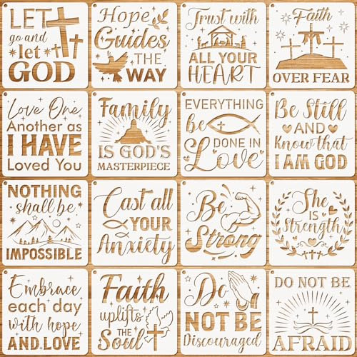 JSRQT Christliche inspirierende Schablonen, Bibelvers Motivationszitate, Wortschablonen-Set, wiederverwendbare Kunststoffschablonen zum Malen, DIY, Holz, Wand, Leinwand, Schild für Heimdekoration, 20