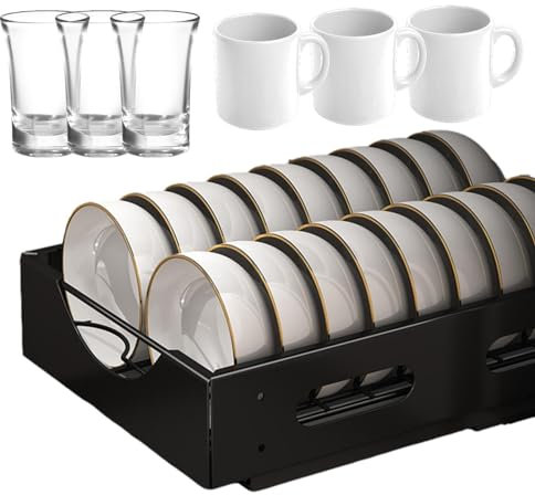 Kitchen Plate Organizer, Kitchen Cabinets Plate, Kitchen Sliding Racks, Pull-Out Drawer-Type Sliding Racks for Cabinets, Sliding Shelf Storage Organizer for Kitchen, Kitchen Sliding Plate Organizer