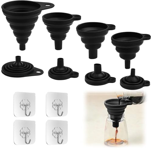 Imbuto Pieghevole In Silicone, 4 Pezzi Set Di Imbuti Pieghevoli, Multifunzione Portatile Pieghevole Imbuto Ad Retrattile Per La Trasmissione Di Liquidi, Qualsiasi Attività Di Trasferimento Liquido