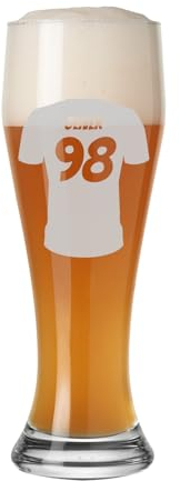 LUXENTU Weizenbierglas 0,5 Liter mit Gravur, Weißbierglas für Hefe- & Kristallweizen, Personalisierte Lasergravur mit Name & Rückennummer, Geschenk für Fußball-Fans, Trikot