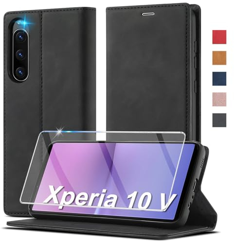 Handyhülle für Sony Xperia 10 V Hülle Leder [Mit Xperia 10 V Schutzfolie] für Sony Xperia 10V Hülle Klappbar Leder Flip Wallet Stoßfeste Case Schutzhülle Klapphülle für Sony Xperia 10 V Hülle Holster