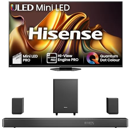 Hisense TV & Soundbar Bundle: 65U8NQTUK Mini-LED PRO TV Plus the AX5125H 5.1.2 Channel Soundbar with 500W Power with wireless rear speakers, The Perfect Match for the ultimate Audio-Visual Experience