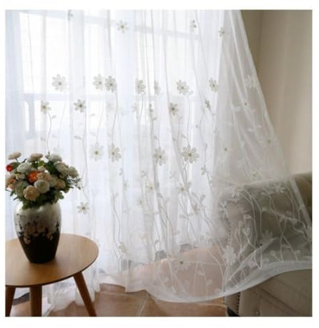OPLKIOP Weiße, Zart Bestickte, Florale, Transparente Vorhänge – 2 Stück Fertige Dekorative Tüllvorhänge – Wohnzimmer, Balkon, Schlafzimmer, Perforiert (150 X 280 cm) (132 * 240(52 * 94.4in))