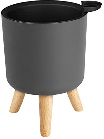 Dualoai Pot de Fleur Rond pour Maison élégante, avec Pieds en Bois, Trous de Drainage, Pot de Fleurs Au Sol, Gris L