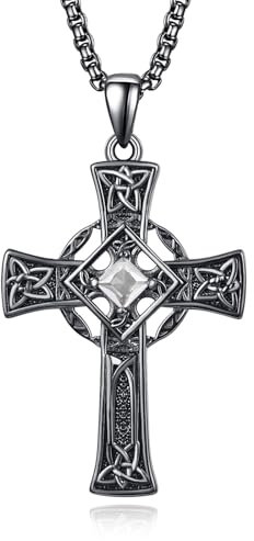 ADMETUS Schwarz Keltisches Kreuz Anhänger Silber 925 April Geburtsstein Kette Schwarz Keltischer Kreuz Kette mit Geburtsstein Schmuck Geschenke für Herren