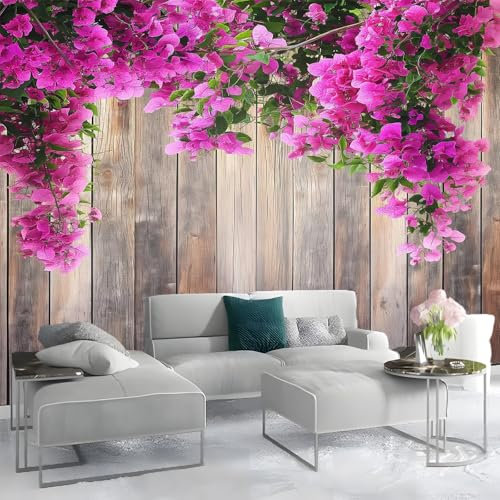 Vliestapete Digital Holzwand Efeu Blumen 400 x 280 cm Tapete Braun Fototapete 3d Effekt - Wanddekoration fur Wohnzimmer - Wandtapete Einfach zu Montieren