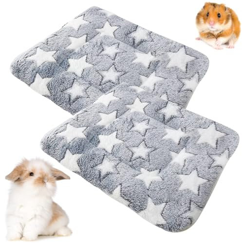 FANWINKJ 2X Plüschbett für Kleintiere – Weiches Haustierbett & Plüschdecke für Hamster, Kaninchen, Chinchillas & Co. | Waschbar | 34x28cm, Grau