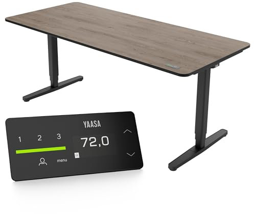 Yaasa Desk Pro Elektrisch Höhenverstellbarer Schreibtisch Eiche dunkel/Schwarz 180 x 80 cm – Ergonomischer Schreibtisch mit Abgerundeter Tischplatte & ErgoTouch-Display – Traglast 120 kg