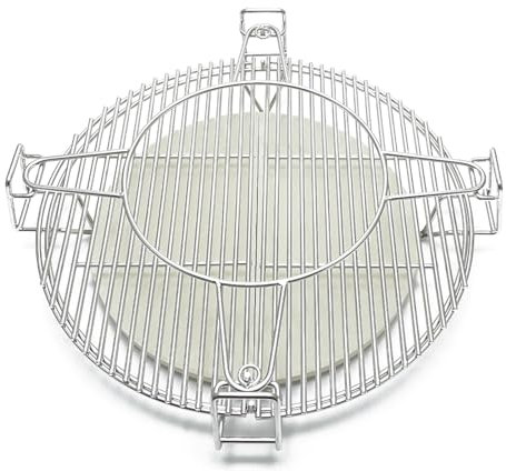 Tmozyar S18 semicircular 2 Cooking Grids, 2 semicircular Ceramic Heat Deflectors,1 Base Rack ,Cooking Grates Kit for Large Big Green Egg, Kamado Joe Classic Grill