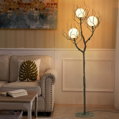 eccuslon Lampadaire sur Pied Salon Lampe Vintage avec 3 Lunes LED, Bois & Résine, 160 cm Luminaire d'Intérieur pour Chambre & Bureau en bois lampadaire salon élégant éclairage moderne pour intérieur