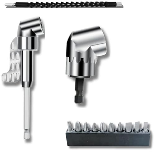 105° Winkelschrauber aufsatz set, Bit Adapter Vorsatz für Akkuschrauber, Winkelbohraufsatz, Biegsame welle Bohrmaschine Bithalter, 1/4-Zoll Sechskantschaft, Winkelgetriebe, für Garage, Bauarbeiter
