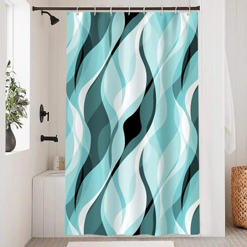 Uiiooazy Duschvorhang Blau Türkis, Duschvorhang Abstrakt Geometrische Muster Streifen Duschvorhäng Anti Schimmel Wasserdicht Polyester Stoff Waschbar Bad Vorhang mit 8 Haken für Badezimmer 120x200cm
