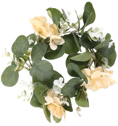 Amosfun Künstlicher Blumenkranz als Kerzenring aus Seidenblumen mit Eukalyptusblättern Dekorativer Tischkranz für Schlafzimmer und Party Schönes Design und Vielseitige Deko