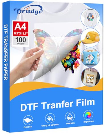 Oritdge DTF Transferpapier A4-21cm x 29.7cm,100 Blatt, umweltfreundlich und biologisch abbaubar, DTF Transfer direkt auf mattes Finish Transferpapier für Epson Drucker und T-Shirt Textilien