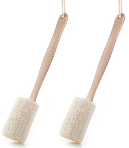 2 Pcs Natural Loofah Back Scrubbers, Exfoliating Loofah Sponge Back Brush