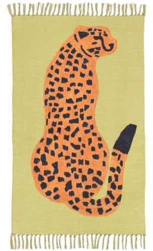 RugVista Lenny Leopard Kinderteppich, 90 x 150 cm, Hell Grün/Orange | Moderne, Rechteckig, Mittlerer Stapel, Nur chemische Reinigung, Ohne gefährliche Chemikalien, Kinderzimmer