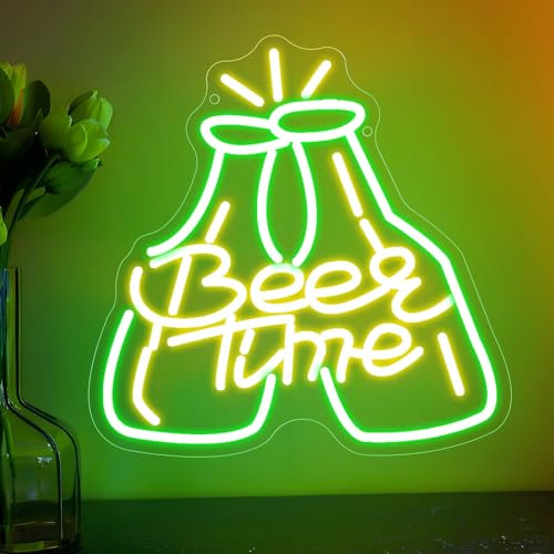 Beer Time Neon Sign, LED Bar Neon Light Signs, Dimmable Light Up Sign USB Powered for Bar Pub Club Gaming Room Bedroom Man Cave Home Wedding Birthday Party Decor