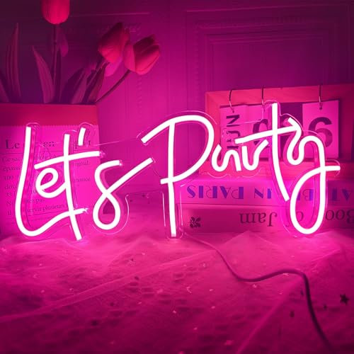 Let's Party Enseigne Néon LED Lumineuse pour Décoration Murale, Alimentée par USB, Neon Mural pour Fête, Anniversaire, Mariage, Noël, Bar, Décoration Chambre et Salon, 40x17cm (Rose)