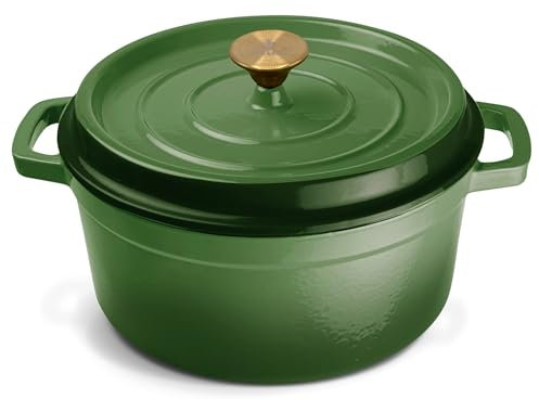 Ottia Cocotte en fonte, 26 cm, 5 litres, émail de qualité supérieure, cocotte avec couvercle, cocotte en fonte, cocotte en fonte, moule à pain, tous types de feux (y compris induction), passe au four