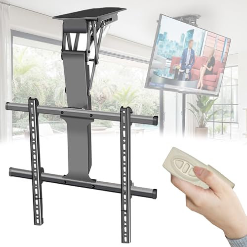 Electric Ceiling Mount with Remote & Switch Control, Motorised TV Lift Fits 32-70 Inch/50-90 Inch Screen, Ceiling & Wall Mounting, 0-85° Angle Adjustment Motorised TV Bracket,50-90inch