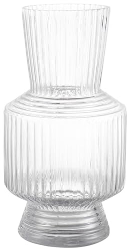 KRYSTHIA Klare Geriffelte Glasvase für Blumen, 25 cm große hohe Vase für Blumensträuße, Wohndekor für Wohnzimmer, Badezimmer, Esstisch, Büro & Hochzeitsgeschenk