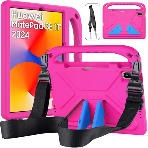 Coque Enfant pour Huawei MatePad SE 11 Pouces Tablet 2024, Magenta | Léger Anti-dérapants Housse, avec Poignée et avec bandoulière