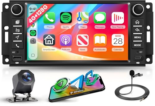 4G+128G Wireless Carplay Android Autoradio für Jeep Wrangler Compass Grand Cherokee/Dodge Caliber Avenger/Chevrolet 7 Zoll Radio mit Android Auto Navi GPS WiFi Bluetooth FM/RDS/EQ/SWC Rückfahrkamera