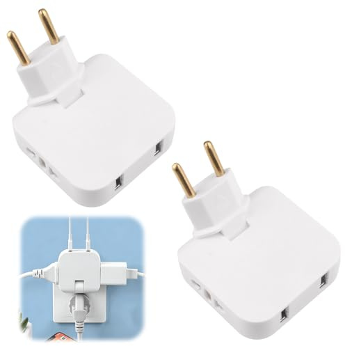 Adaptateur Prise Europe 2 en 1 avec 2 Ports USB et 2 Prises 250V, Fiche Pivotante à 180°, Multiprise Plate Compacte Compatible avec Appareils Électriques pour Maison Voyage Bureau