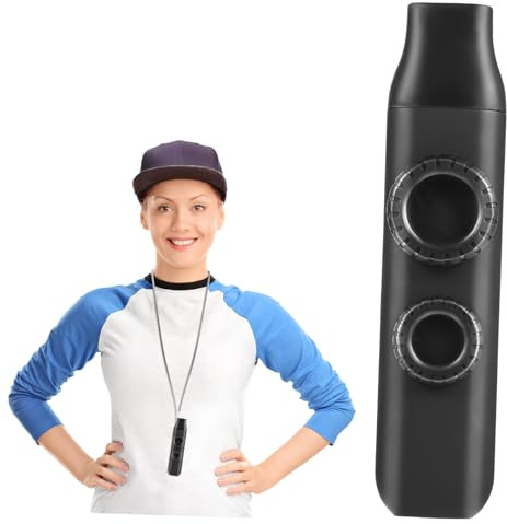 Schwarzes Kazoo Musikinstrument mit Zwei Löchern, Tragbar, Leicht Spielbar | Austauschbare Membran, Abs, Tritan und Silikon, mit Ersatz Lanyard und Runden Membranen