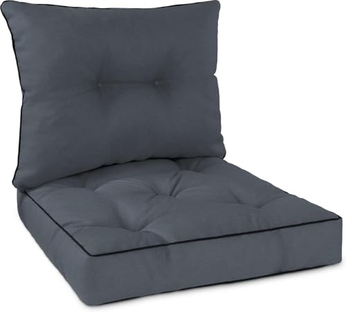 normani Outdoor-Auflagen Set aus 2 oder 3 Kissen | Rücken- & Stuhlkissen für Gartenstuhl & Loungemöbel mit weicher Füllung – Stuhlkissen Made in Europe Dunkelgrau 50x50 + 50x40