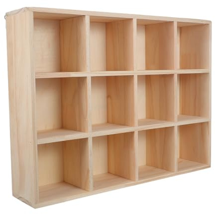 VINTORKY Wooden Cubby Shelf - 12-Slot Wood Display Cabinet Rack - Wall Mounted Wooden Collectible Display Box for Trinkets Coffee Mug Storage