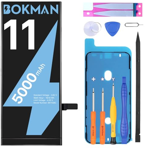 bokman Akku für iPhone 11 5000mAh | Hohe Kapazität Lithium-Polymer-Akku mit Allen Werkzeug-Kits