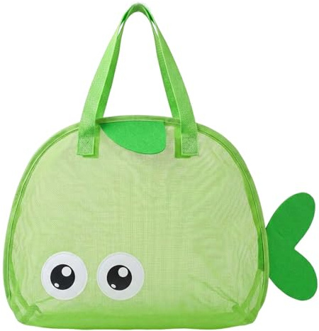Nivofu Bolsa de Playa Malla Grande para Juguetes con Asas Largas | plegable, gran capacidad, Verde, Mochila Antiarena Infantil, Secado Rápido,67x40cm, ideal para la playa