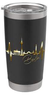 Berlin Skyline Herzschlag Fan Souvenir Liebe I Love Berlin Doppelwandiger Edelstahl-Thermobecher