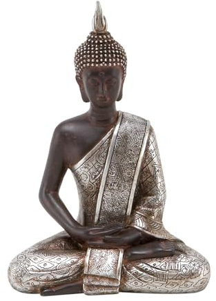 Deco 79 Polystone Buddha-Skulptur, meditierende Heimdekoration, Statue mit gravierten Schnitzereien und Reliefdetails, Akzentfigur, 15,2 x 10,2 x 20,3 cm, Schwarz