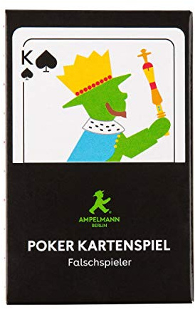 AMPELMANN Poker Kartenspiel, Internationales Bild, 52 Blatt + 3 Joker - Falschspieler farbig