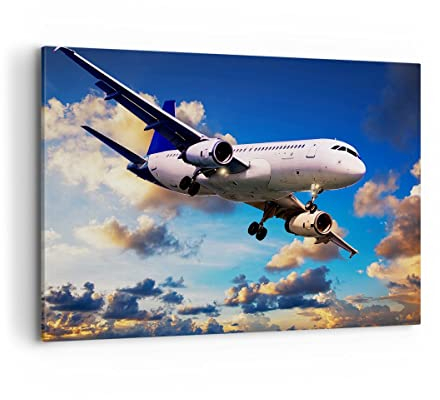 Bilder auf Leinwand 100x70cm Leinwandbild Flugzeug Flug Reise Fahrzeug Groß Wanddeko Bild Schlafzimmer Küche Deko Wandbilder Dekoration Wohnzimmer Wall Decor Canvas Wand Kunstdruck Art AA100x70-2445