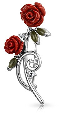 Elegantes Kleid Zubehör Zierlich Bunten Blumenstrauß Blume Rote Rosen Pave CZ Akzent Blume Brosche Anstecknadel Für Frauen Silber Vergoldet Messing